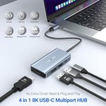 BIGBIG WON USB C Multiport, 4 Port USB C Hub LAN avec Deux écrans 8K@30Hz HDMI, 8K@30Hz DP, 100W PD Port de Charge, USB 3.0, Hub USB C Compatible avec Les projecteurs