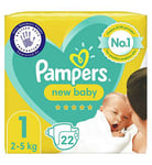 Pampers New Baby Size 1, 22 Newborn Nappies, 2kg-5kg, Carry Pack