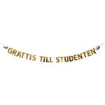 Studentgirlang "Grattis till studenten" på snöre, 3,6 meter lång – 15 cm höga guldbokstäver