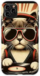 Coque pour iPhone 11 Pro Max Drôle DJ Cat Disco Sound Tech Casque Musique