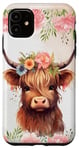 iPhone 11 Spring Baby Highland Cow Pastel Watercolor Floral Case Case