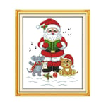 Cartoon Style Santa Claus with Cat and Mouse Cross Stitch Embroidery Kits Easy Counted for Beginners (Cross Stitch Fabric CT Number : 14CT Stamped Product)