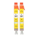2 Yellow Printer Ink Cartridges to replace Canon CLI-581Y (581XLY) Compatible