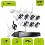Sannce - 5MP hd Système de caméra de sécurité nvr sans fil avec caméras WiFi 3MP Stream Accès à distance et alertes de mouvement Micro intégré ai