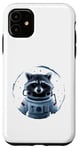 Coque pour iPhone 11 drôle astronaute mignon animal raton laveur avec étoiles dans l'espace chat