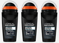 3 x L'Oréal Men Expert 5-in-1 Roll-On Deodorant Against Odours Moisture Bacteria