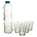 Pasabahce Glass Water Bottle Jug & 6 Drinking Glasses Tumblers Glassware Set