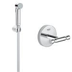 GROHE Vitalio Trigger Spray 30 - Wall Holder Set with Trigger Control Hand Shower, High Pressure Min. 1.0 Bar & BauCosmopolitan Double Robe Hook - Bathroom Wall Mounted Shower Towel Hanger