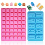 48 Cavity Alphabet Silicone Mold,YuCool Letter Number Math Sign Mold with 1 pcs Numbers Baking Mould for Making Chocolate Biscuit Candy Ice Cube-Pink and Blue