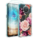 Osophter for Nokia X10 Case,Nokia X20 Case with 2pcs Screen Protector Flower Floral for Girls Women Shock-Absorption Flexible TPU Rubber Phone Cover for Nokia X10/X20(YH-Purple Flower)