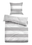 Grårandigt påslakan 200x220 cm - Randigt sänglinne i 100% bomull - Vändbar design - Tom Tailor