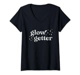 Womens Vintage Glow Getter Esthetician Facialist Glowing Skincare V-Neck T-Shirt