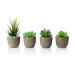 AmzKoi Artificial Succulent, 4pcs Decorative Fake Plants, Faux Succulent Plants with Pots for Indoors Decorative