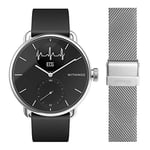 Withings - Scanwatch 38 mm Black Set with 1 Black FKM 18 mm Wristband + 1 Silver Milanaise Wristband 18 mm - Hybrid Connected Watch with ECG, Heart Rate, SPO2 and Sleep Tracking