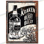 Metal Signs - Kraken Rum"Put A Beast In Your Belly". Man Cave Tin Metal Sign Hanging Wall Plaque Kitchen Shed Garage. Large (27cm x 18cm).