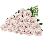 GONICVIN Lot de 20 Roses artificielles avec Longues tiges - Bouquets de Fleurs réalistes pour Mariage, fête, Maison, Saint-Valentin (Marron Clair poussiéreux)