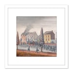 Chappel New York Fighting A Fire 1870 Painting 8X8 Inch Square Wooden Framed Wall Art Print Picture with Mount
