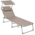SONGMICS Sun Lounger, Sunbed, Reclining Sun Chair, with Headrest, Adjustable Backrest, Sunshade, Lightweight, Foldable, 53 x 193 x 29.5 cm, Load Capac