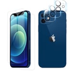 QULLOO [3 Pieces] Camera Lens Glass Protector for iPhone 12 + [1 Pieces] iPhone 12 Screen Protector + [1 Pieces] iPhone 12 Pro Back Screen Protector, 9H Hardness Temepred Glass