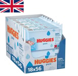 Huggies Pure, Baby Wipes, 18 Packs (1008 Wipes Total) - 99 Percent Pure Water UK