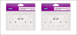 2 x Status USB 2 Gang 13 Amp Electrical Plug Sockets. 2 USB Ports (per Plate)