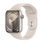 Apple Watch Series 9 GPS + Cell 45 mm, Stjerneskær aluminium urkasse med, Stjerneskær sportsrem - M/L