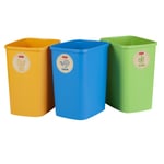 Set of Sorting Waste Bins 3x 10L Paper Plastic Glass Recycling ECO Friendly UK