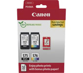 CANON Canon PG-575/CL-576 PVP Black & Tri-colour Ink Cartridges & Photo Paper - 50 Sheets, Black,Black & Tri-colour,Tri-colour