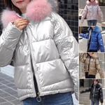 Women Glossy Warm Winter Fur Hooded Coat Pink Xl