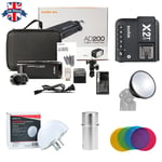 UK Godox 2.4 TTL HSS Two Heads AD200 Flash +X2T-S For Sony With Color Filter Kit