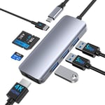 Hub USB C, Adaptateur multiport USB C 7 en 1 avec 4K HDMI, PD 100W, 3 USB-A 3.0 5Gbps, Lecteur Carte SD/TF, Dock USB C pour Ordinateur Portable MacBook Pro/Air, iPhone 15,Surface Pro,iPad,Steam Deck