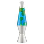 LAVA® - Lampe 2124, cire verte, liquide bleu, socle et capuchon argentés, lampe à mouvement de marque originale de 14,5 pouces