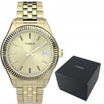 New Ladies Timex Waterbury Gold 50m Serrated Bezel Jubilee Bracelet 32mm Watch