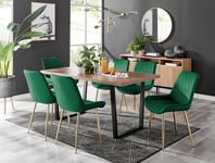 Kylo Large Brown Wood Effect Dining Table & 6 Pesaro Velvet Gold Leg Chairs
