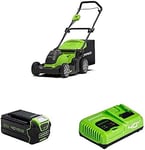 Greenworks Cordless Lawnmower 40V 41cm Incl. Battery 4Ah and Fast Charger, Up to 500m² Mulching 50L 6-Position Height Adjustment G40LM41K4