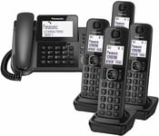 Panasonic KX-TGF325 Corded Phone with Answer Machine & 4 Cordless Handsets Black