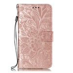 Nokia 1.3 Case, Girly Lace Flower Shockproof PU Leather Slim Folio Notebook Wallet Flip Cover with Card Holder Magnetic Stand Soft TPU Bumper Protective Case for Nokia 1.3 Phone Case - Rose Gold