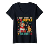 Womens Vintage Play Guitar And Hang With My Beagle Guitarist V-Neck T-Shirt