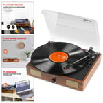 RP106W Record Player with Built-in Speakers, Vinyl to MP3 USB Conversion, Wood