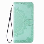 VGANA Case Compatible for Xiaomi Redmi 9AT, Leather Wallet Cover Elegant Datura Embossed Pattern with Card Solt and Magnetic Closure Phone Shell. Green