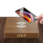 Beside Alarm Clock, Wooden LED Electric Alarm Clock Table Clock With Phone Charger Wireless Table Clock Modern Desktop Digital Clock 10W Qi Wireless Charging(Brown)