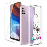 LYZXMY Case for Motorola Moto G10 + Tempered Film Glass Screen Protector - Transparent Silicone Soft TPU Cover Shell for Motorola Moto G10 (6.5") - Cartoon Animals