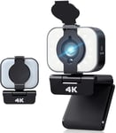 Webcam 4K améliorée avec lumière de remplissage réglable et cache de confidentialité, caméra USB, ordinateur portable de bureau à écran large avec microphone, webcam Mac