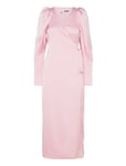 Satin Midi Wrap Dress Knälång Klänning Pink ROTATE Birger Christensen