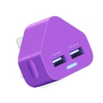 2.1AMP Rapid Speed Dual USB Mains Charger for iPhone iPad Samsung HTC Tablet all Media Devices (Dual USB Plug, PURPLE)
