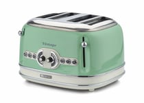 Ariete 0156/04 Retro Style 4 Slice Toaster with 2 Slice Control, 6 Browning Levels and Removable Crumb Tray, Vintage Design, Green