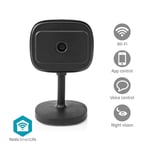 Nedis SmartLife Innendørs kamera | Wi-Fi | Full HD 1080p | Panorering og vipping | Cloud Storage (valgfritt) / microSD (ikke inkludert) / Onvif | Med bevegelses sensor | Nattsyn | Sort