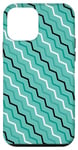 Coque pour iPhone 12 mini Turquoise Teal Zigzag Wavy Diagonal Lines Stripes Pattern