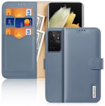 Dux Ducis Hivo läderfodral med flipskydd plånbok i äkta läder för kort och dokument Samsung Galaxy S21 Ultra 5G - Blå