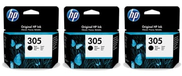 3x Original HP 305 Black Ink Cartridges For DeskJet 2721e Inkjet Printer 3YM61AE